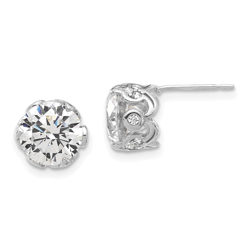10K White Gold Tiara Collection Polished Cz Post Earrings