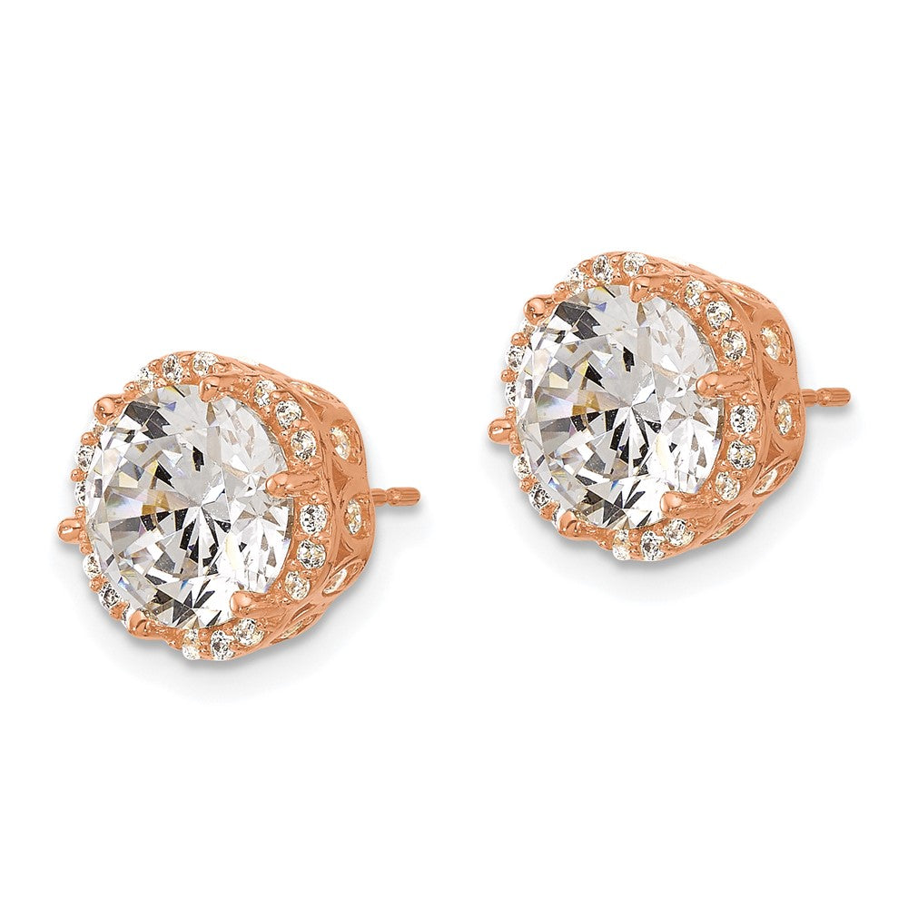 10K Rose Gold Tiara Collection Polished Cz Post Earrings