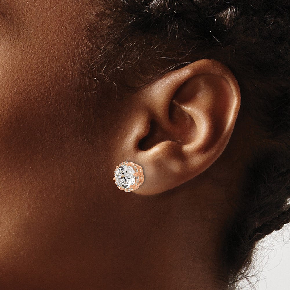 10K Rose Gold Tiara Collection Polished Cz Post Earrings
