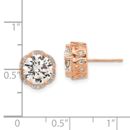 10K Rose Gold Tiara Collection Polished Cz Post Earrings