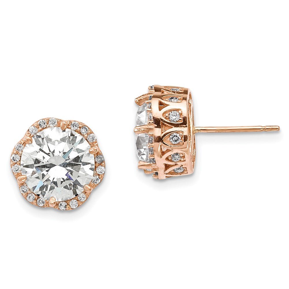 10K Rose Gold Tiara Collection Polished Cz Post Earrings