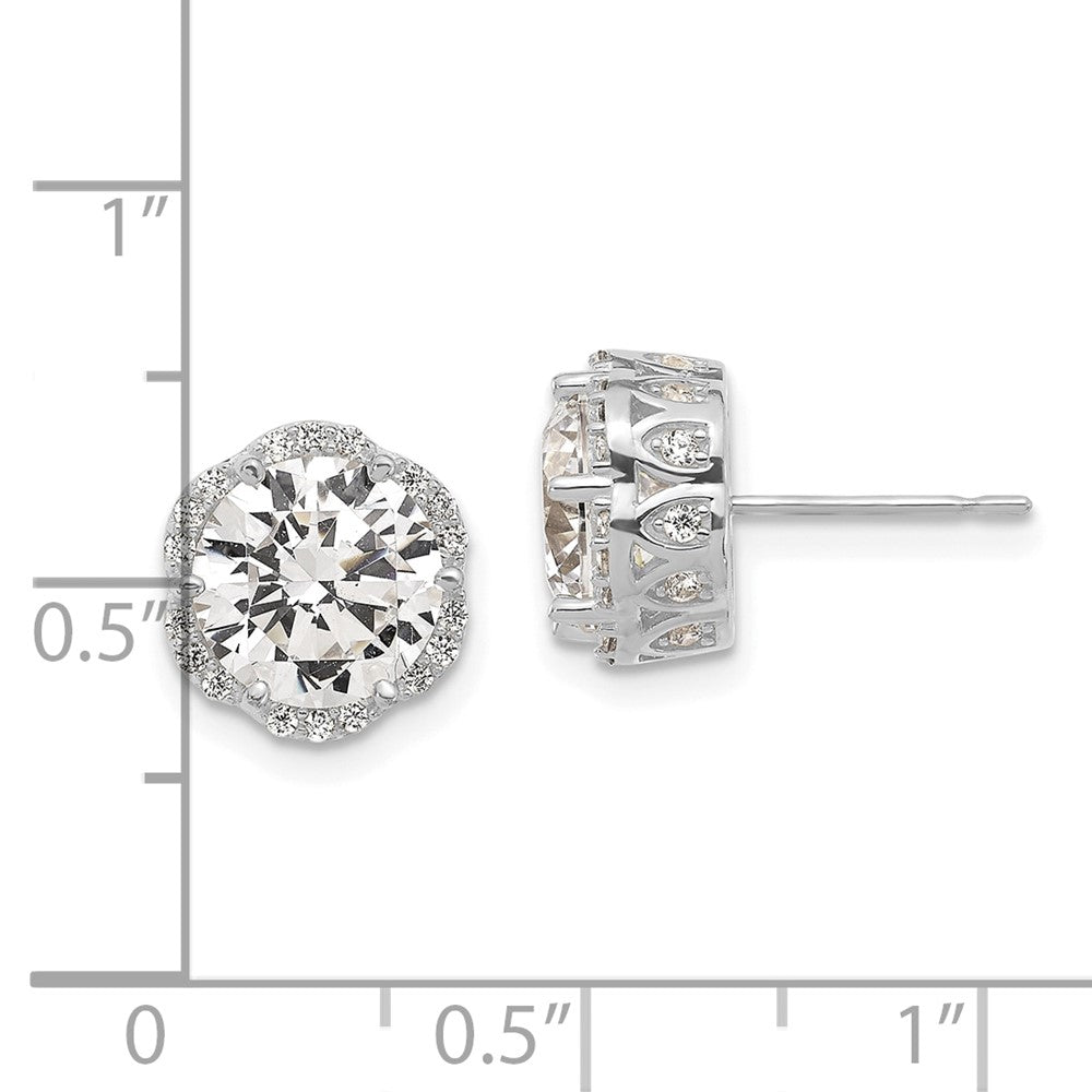 10K White Gold Tiara Collection Polished Cz Post Earrings