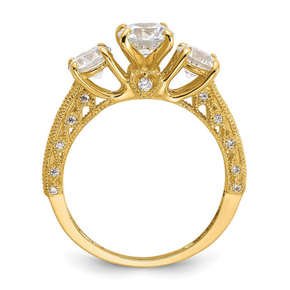 10K Yellow Gold Tiara Collection Polished 3 Stone CZ Ring