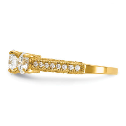 10K Yellow Gold Tiara Collection Polished 3 Stone CZ Ring