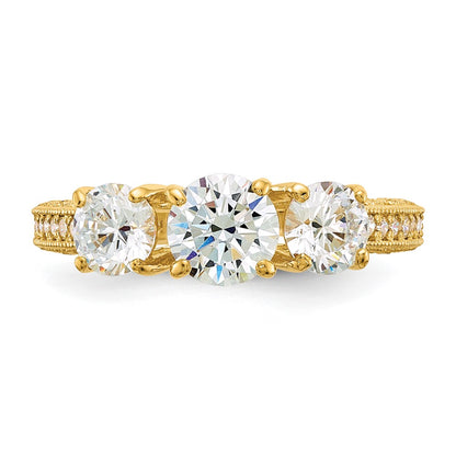 10K Yellow Gold Tiara Collection Polished 3 Stone CZ Ring