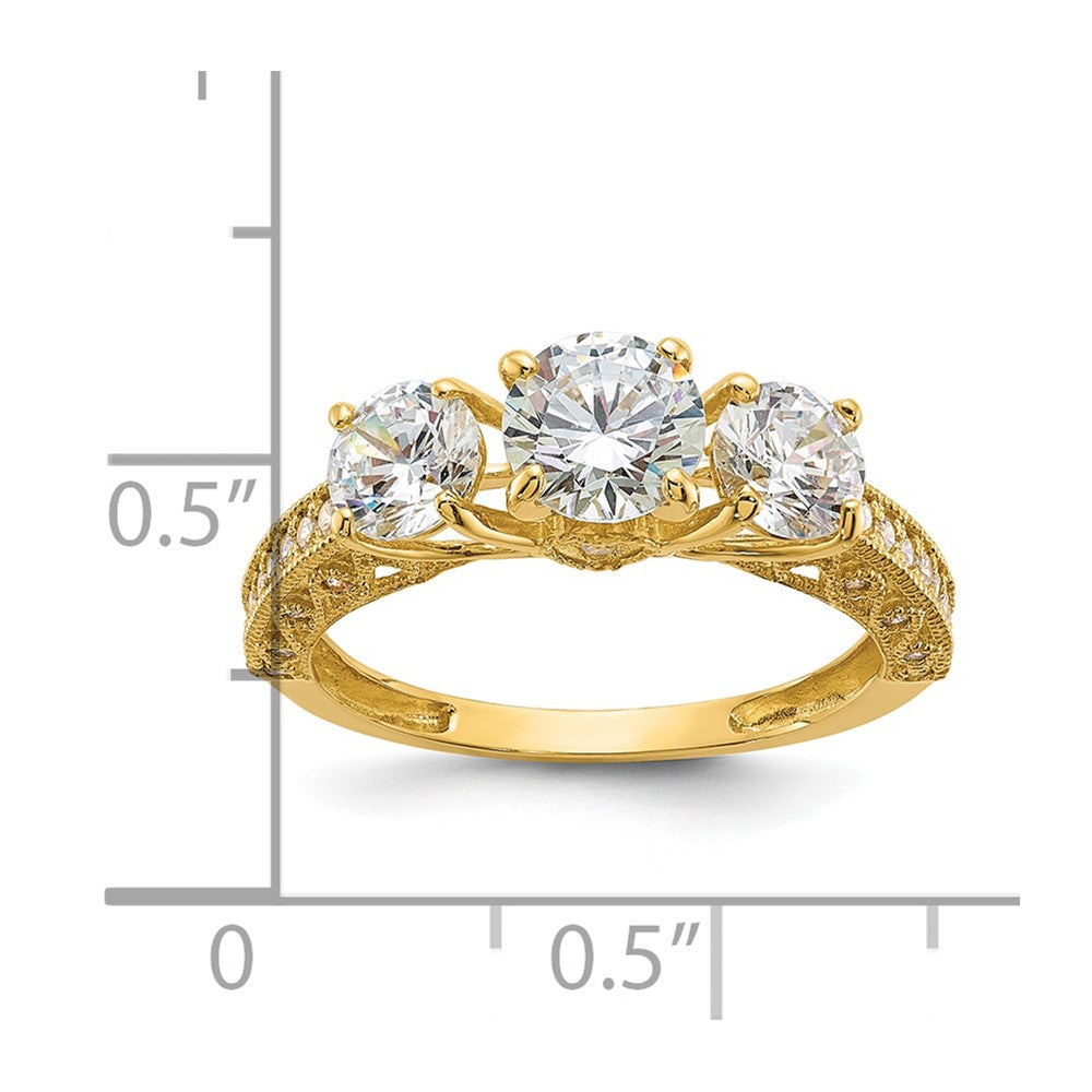 10K Yellow Gold Tiara Collection Polished 3 Stone CZ Ring