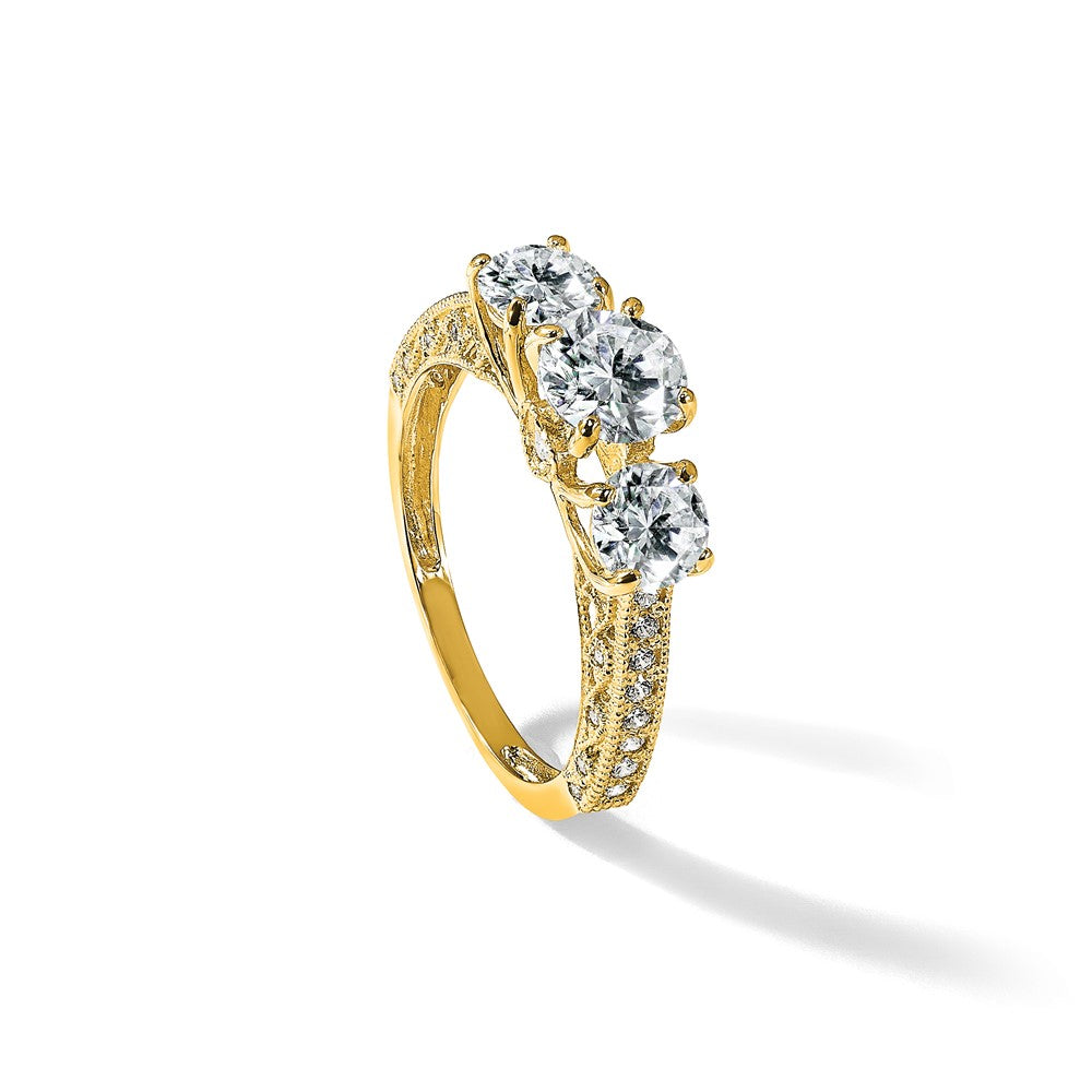 10K Yellow Gold Tiara Collection Polished 3 Stone CZ Ring