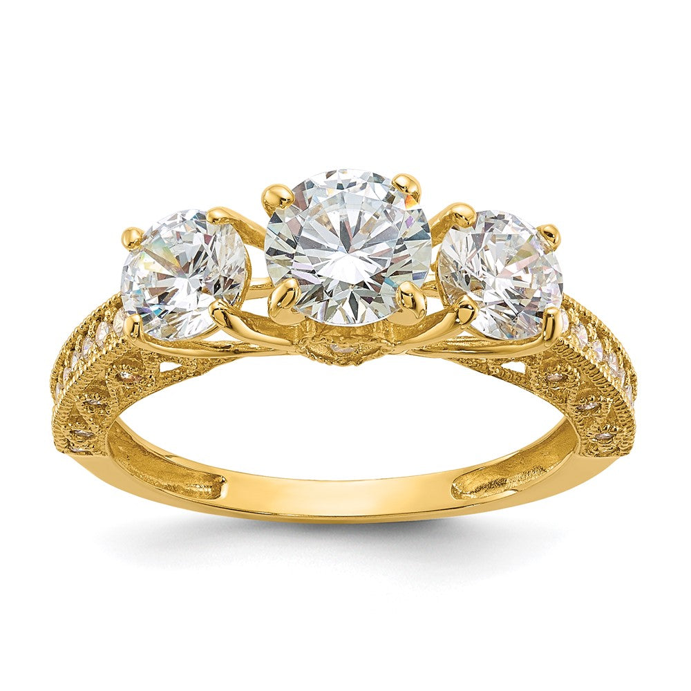 10K Yellow Gold Tiara Collection Polished 3 Stone CZ Ring