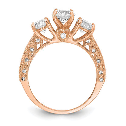 10K Rose Gold Tiara Collection Polished 3 Stone Cz Ring