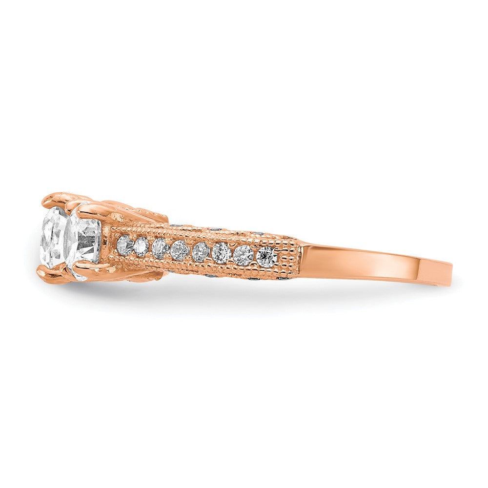 10K Rose Gold Tiara Collection Polished 3 Stone Cz Ring