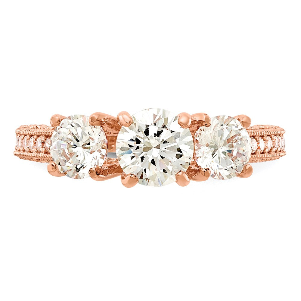 10K Rose Gold Tiara Collection Polished 3 Stone Cz Ring