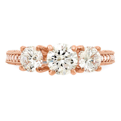 10K Rose Gold Tiara Collection Polished 3 Stone Cz Ring