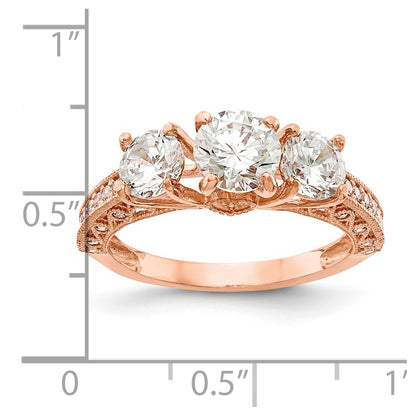 10K Rose Gold Tiara Collection Polished 3 Stone Cz Ring
