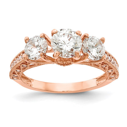 10K Rose Gold Tiara Collection Polished 3 Stone Cz Ring