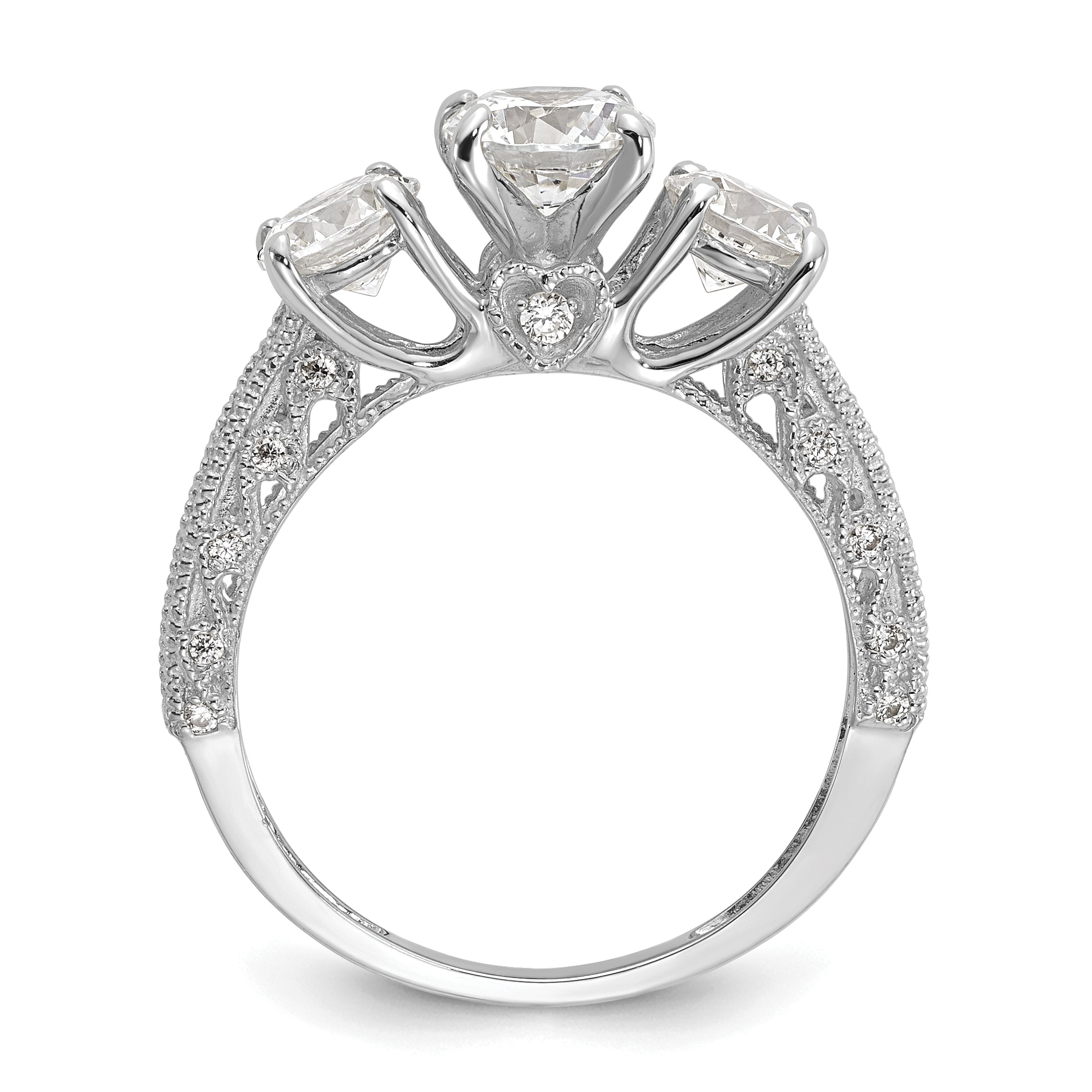 10K White Gold Tiara Collection Polished 3 Stone Cz Ring (Size 7 Only)