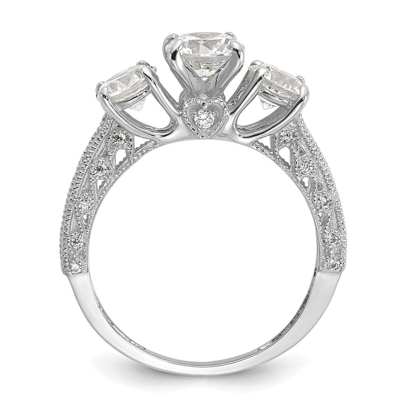 10K White Gold Tiara Collection Polished 3 Stone Cz Ring (Size 7 Only)