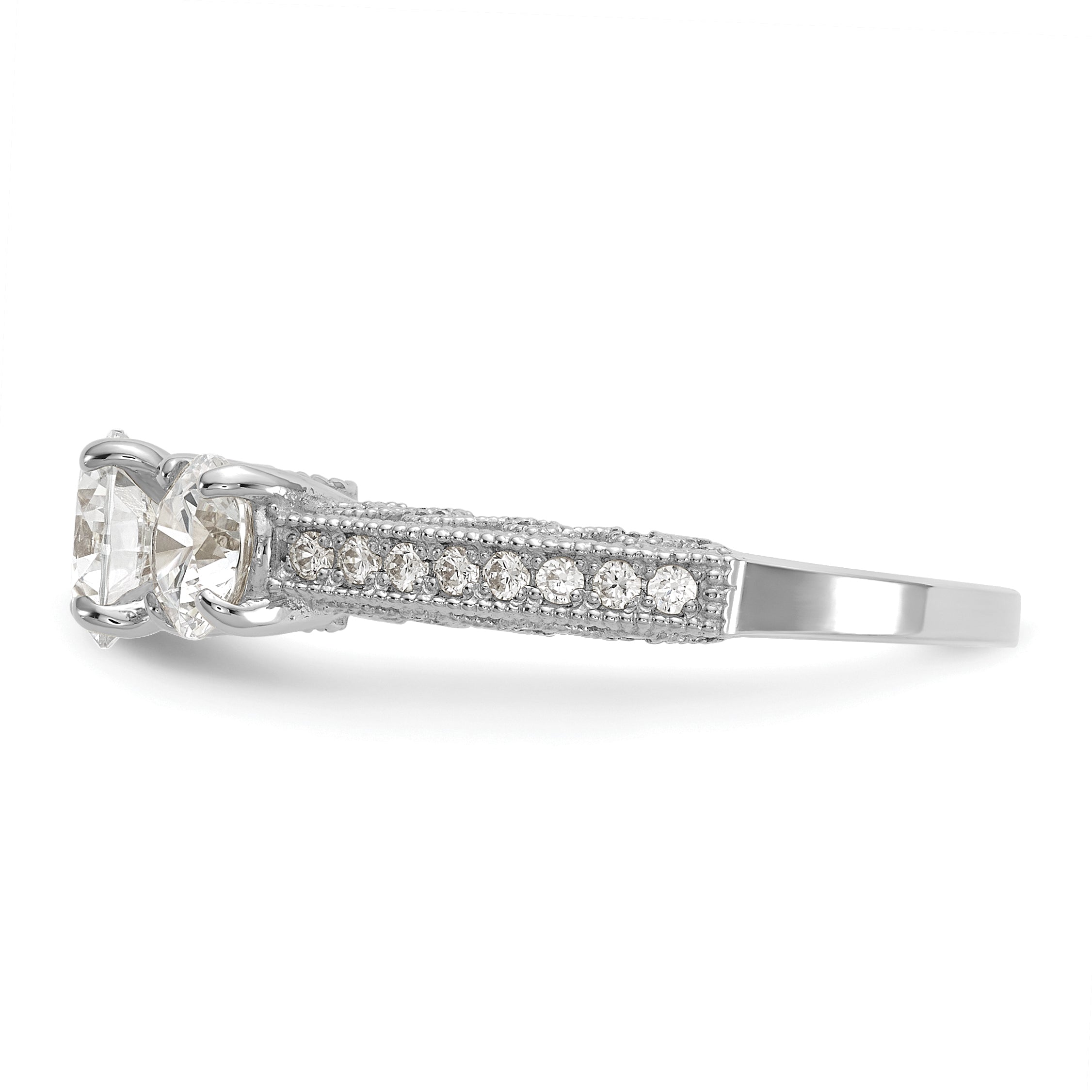 10K White Gold Tiara Collection Polished 3 Stone Cz Ring (Size 7 Only)