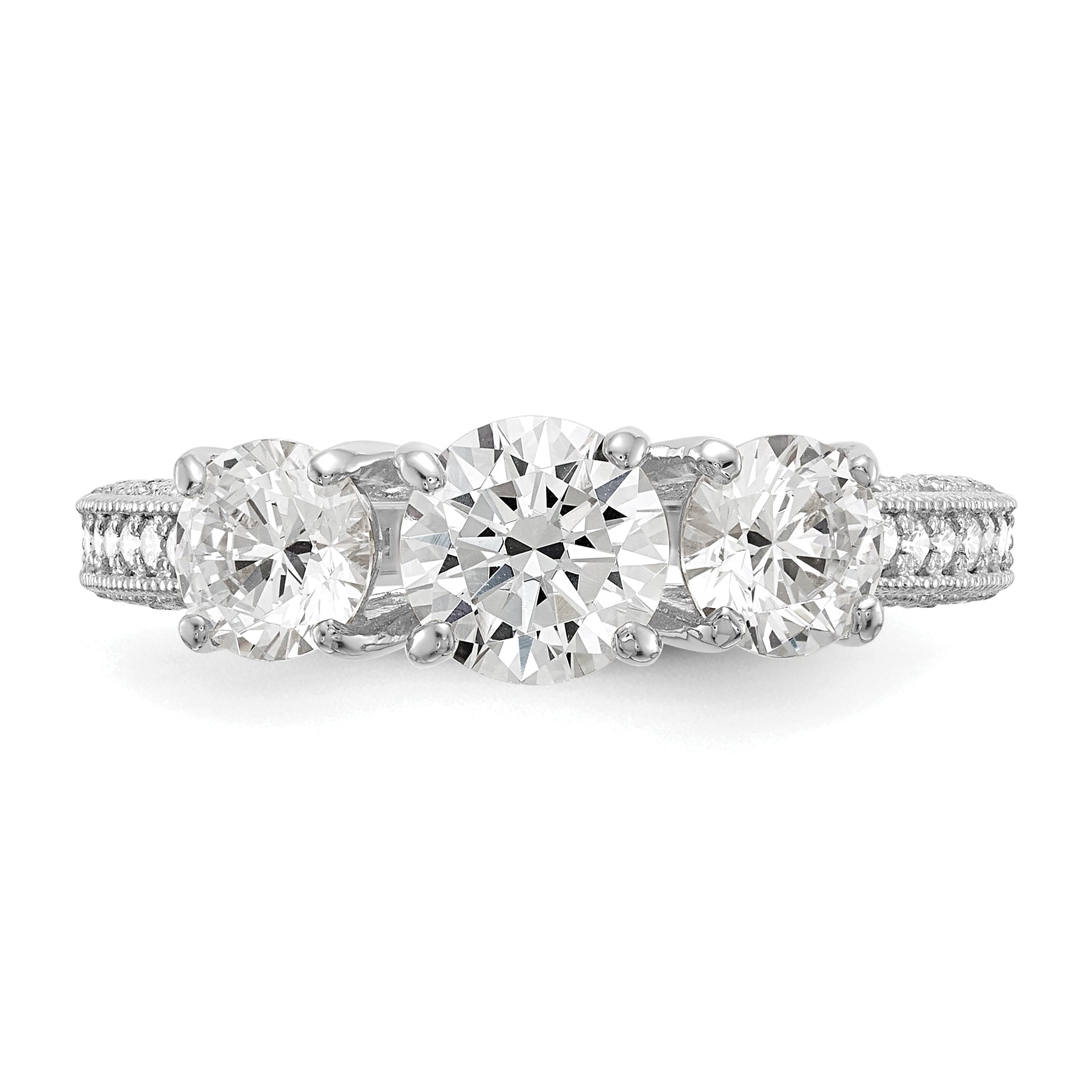 10K White Gold Tiara Collection Polished 3 Stone Cz Ring (Size 7 Only)
