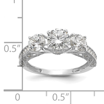 10K White Gold Tiara Collection Polished 3 Stone Cz Ring (Size 7 Only)