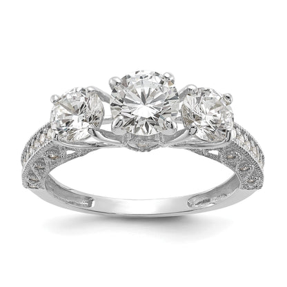 10K White Gold Tiara Collection Polished 3 Stone Cz Ring (Size 7 Only)