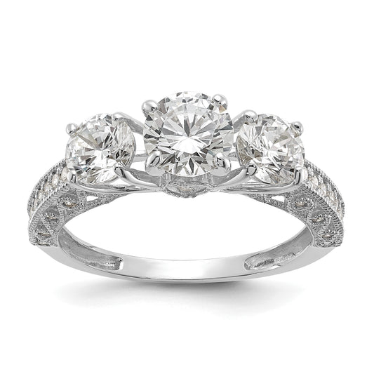 10K White Gold Tiara Collection Polished 3 Stone Cz Ring (Size 7 Only)