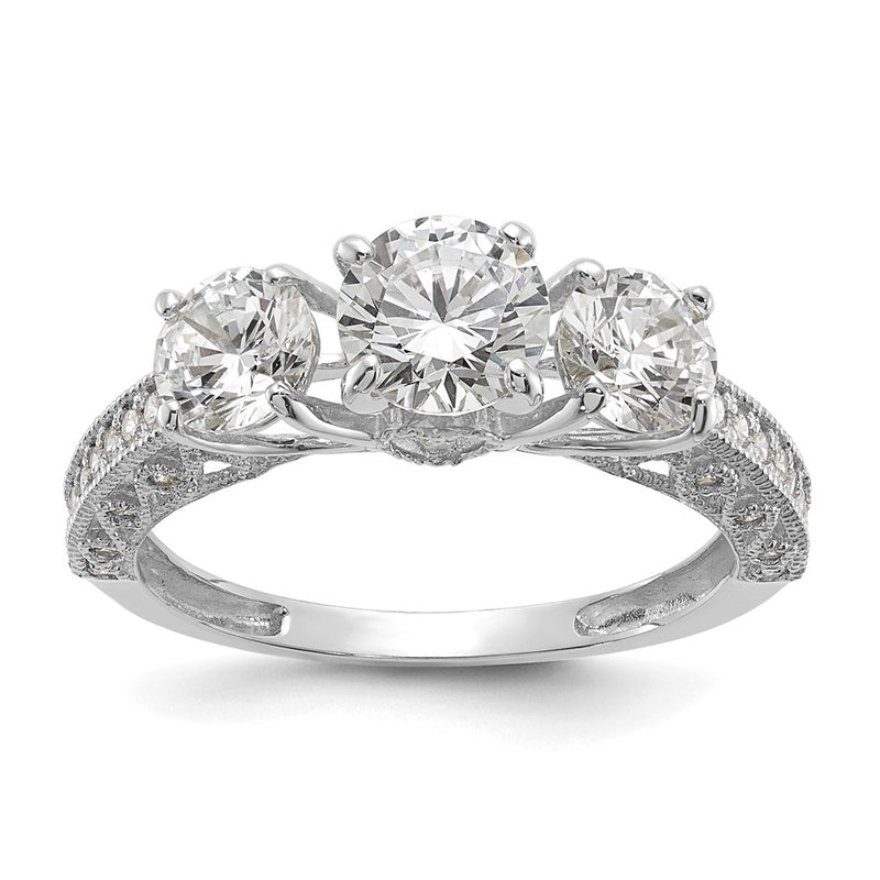 10K White Gold Tiara Collection Polished 3 Stone Cz Ring (Size 7 Only)