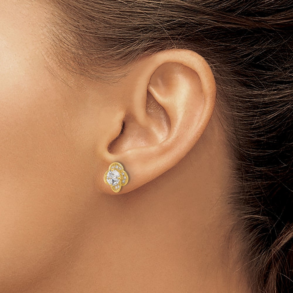 10K Yellow Gold Tiara Collection Polished CZ Post Earrings
