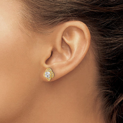 10K Yellow Gold Tiara Collection Polished CZ Post Earrings