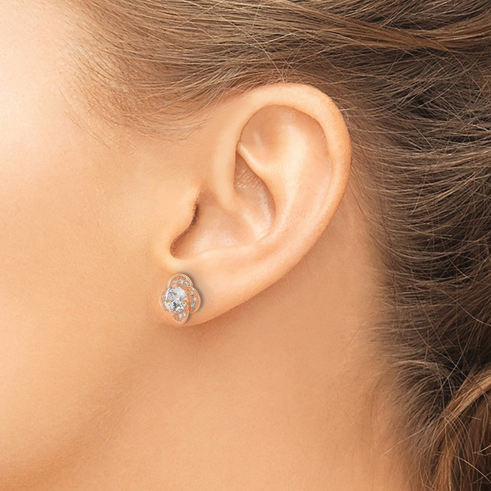 10K Rose Gold Tiara Collection Polished Cz Post Earrings