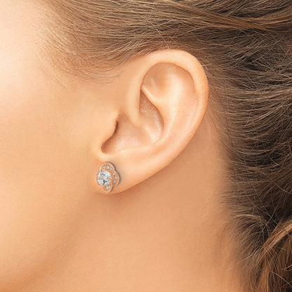 10K Rose Gold Tiara Collection Polished Cz Post Earrings