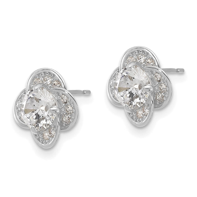 10K White Gold Tiara Collection Polished Cz Post Earrings