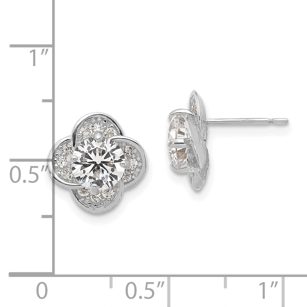 10K White Gold Tiara Collection Polished Cz Post Earrings