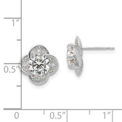 10K White Gold Tiara Collection Polished Cz Post Earrings