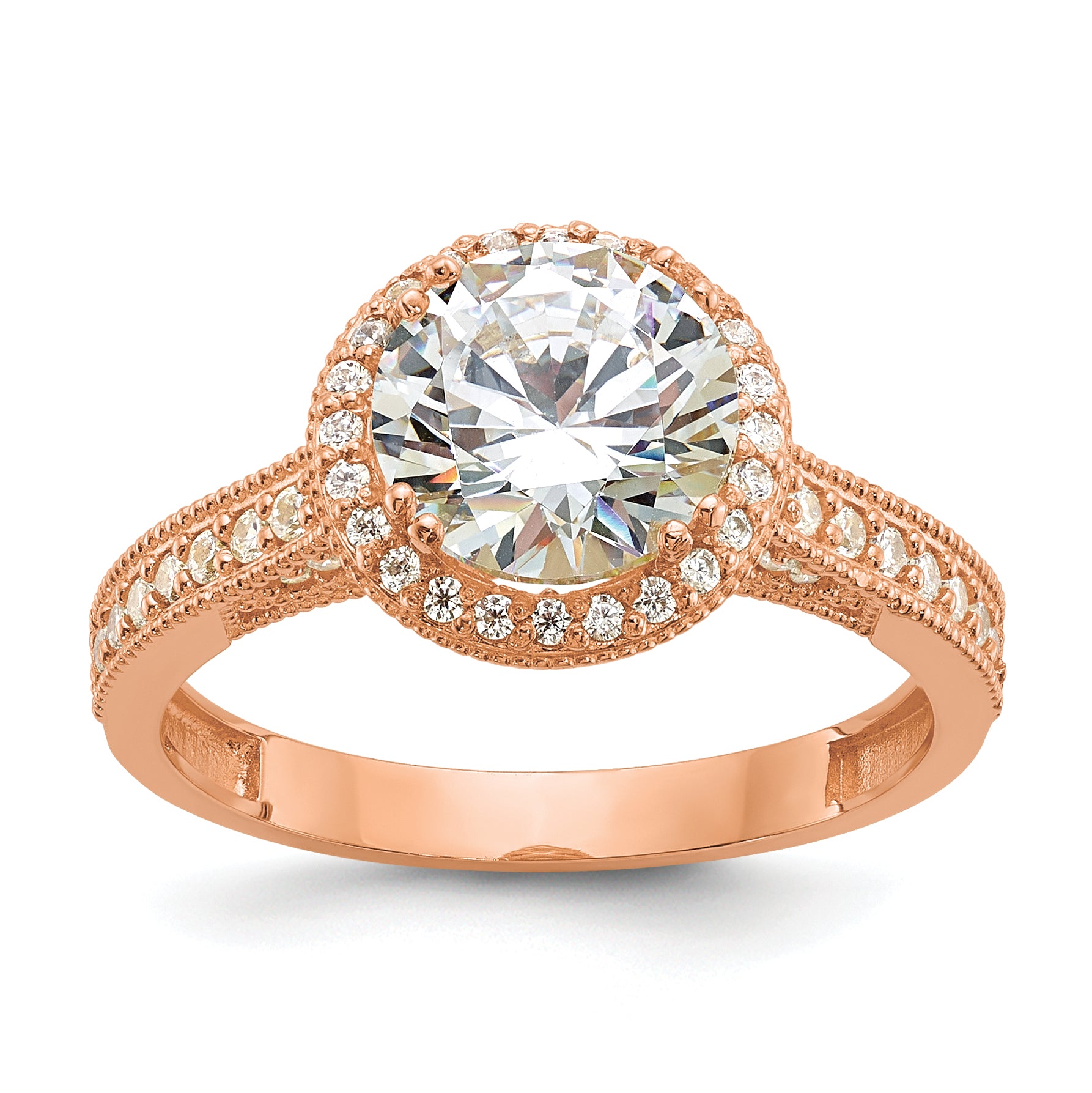 10K Rose Gold Tiara Collection Polished Cz Ring (Size 7 Only)
