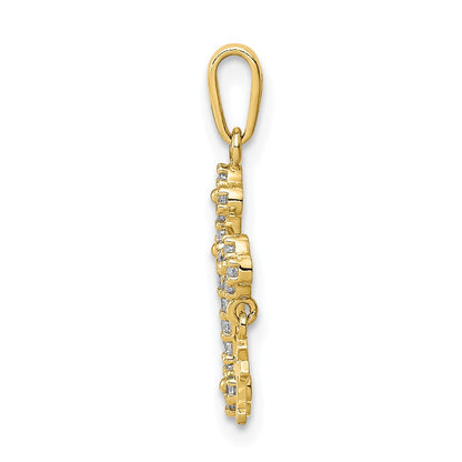 10K Yellow Gold Cz Budded Cross W/Cross Dangle Pendant
