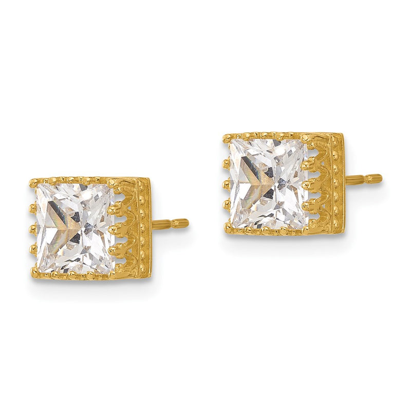 10K Yellow Gold Tiara Collection 7mm Polished Square CZ Earrings