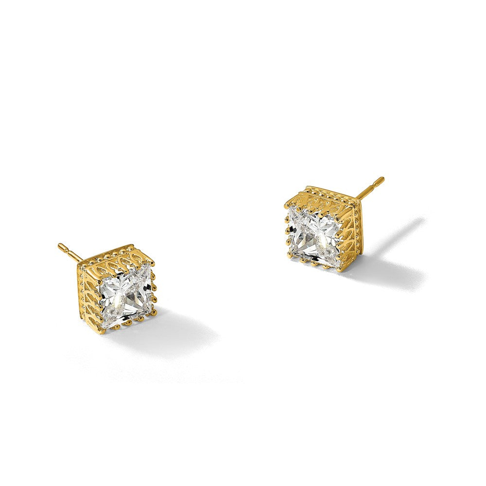 10K Yellow Gold Tiara Collection 7mm Polished Square CZ Earrings