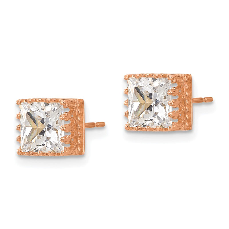 10K Rose Gold Tiara Collection 7mm Polished Square Cz Earrings