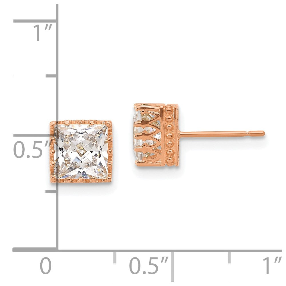10K Rose Gold Tiara Collection 7mm Polished Square Cz Earrings