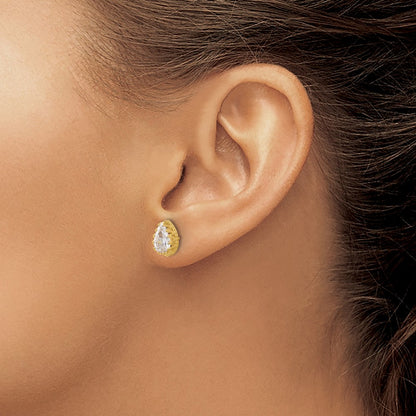 10K Yellow Gold Tiara Collection 9mm Polished Pear Cz Earrings