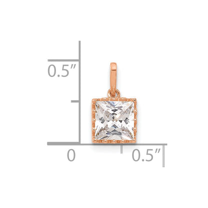 10K Rose Gold Tiara Collection Polished Square Cz Pendant