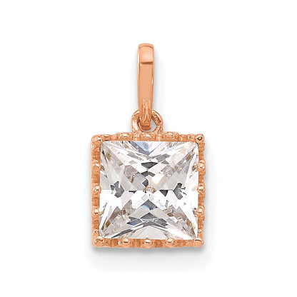 10K Rose Gold Tiara Collection Polished Square Cz Pendant