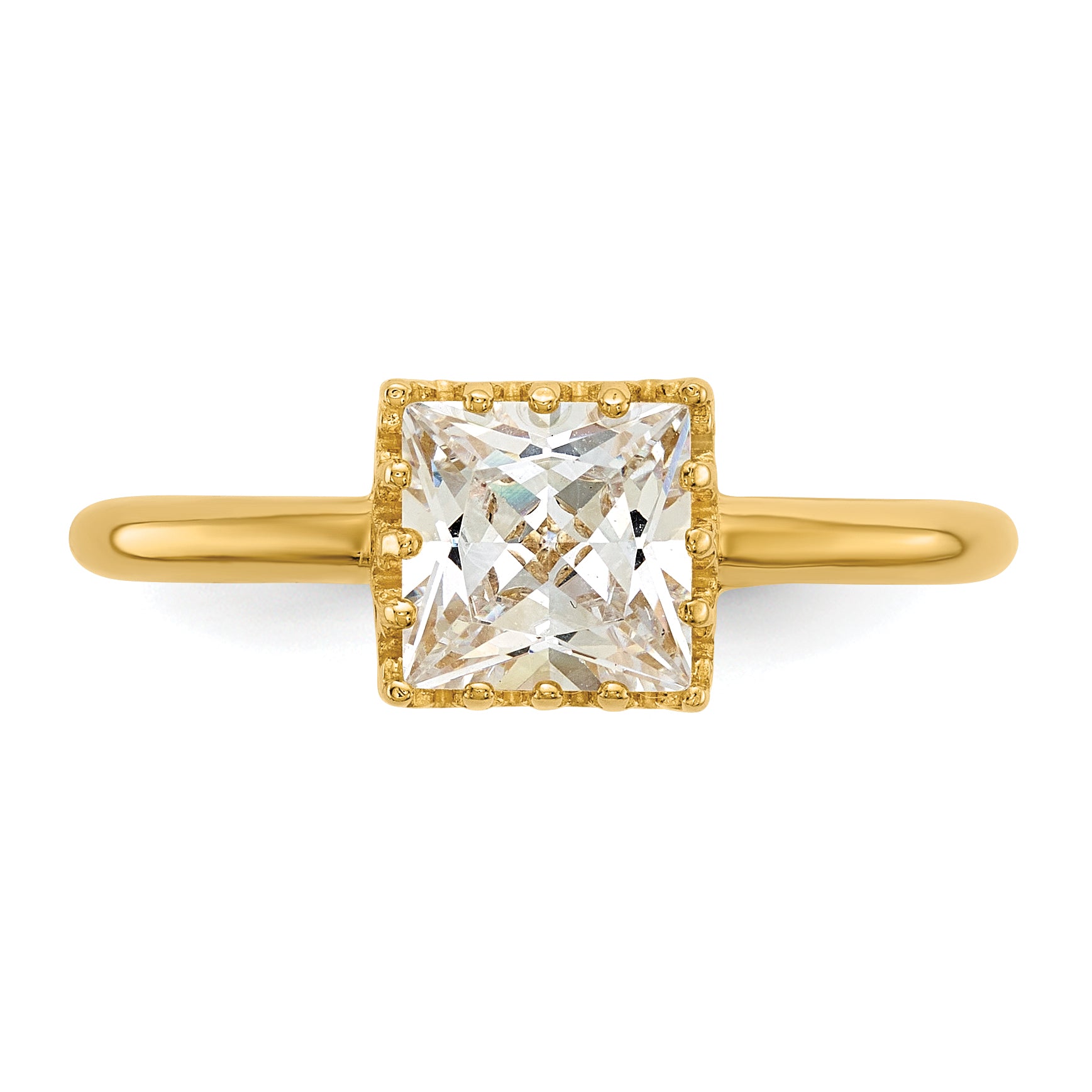 10K Yellow Gold Tiara Collection Polished Square Cz Ring (Size 7 Only)