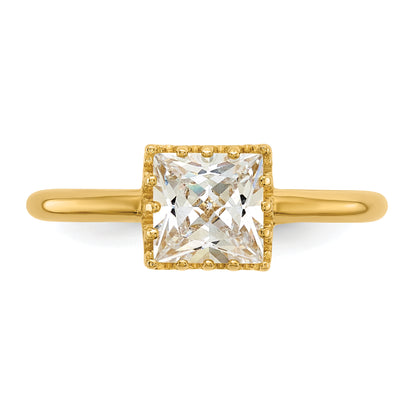 10K Yellow Gold Tiara Collection Polished Square Cz Ring (Size 7 Only)