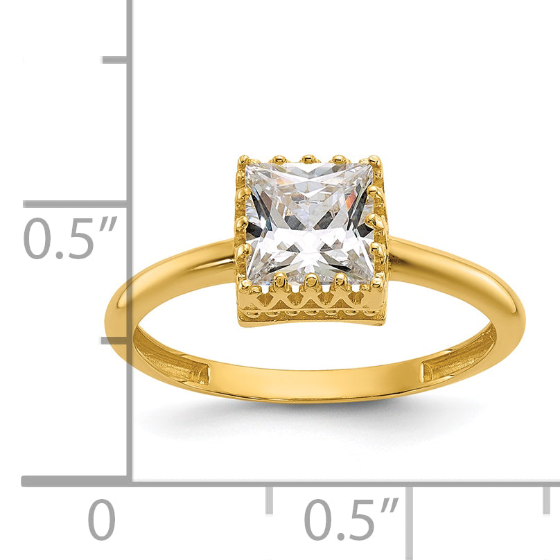 10K Yellow Gold Tiara Collection Polished Square Cz Ring (Size 7 Only)
