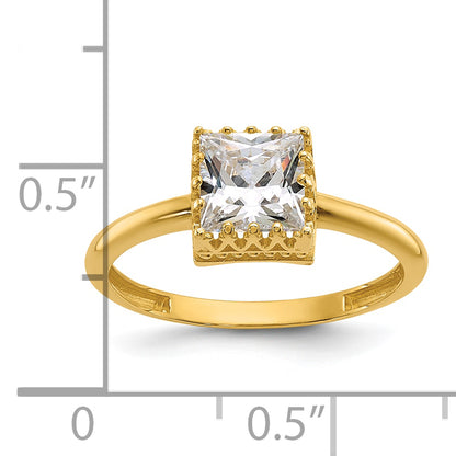 10K Yellow Gold Tiara Collection Polished Square Cz Ring (Size 7 Only)