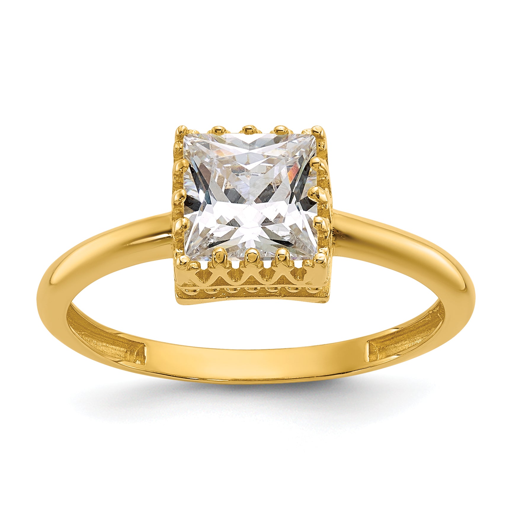 10K Yellow Gold Tiara Collection Polished Square Cz Ring (Size 7 Only)