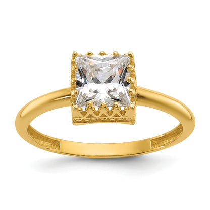 10K Yellow Gold Tiara Collection Polished Square Cz Ring (Size 7 Only)