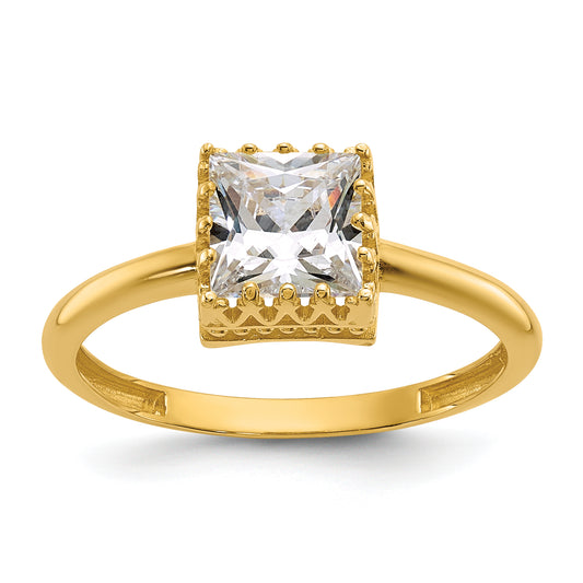 10K Yellow Gold Tiara Collection Polished Square Cz Ring (Size 7 Only)