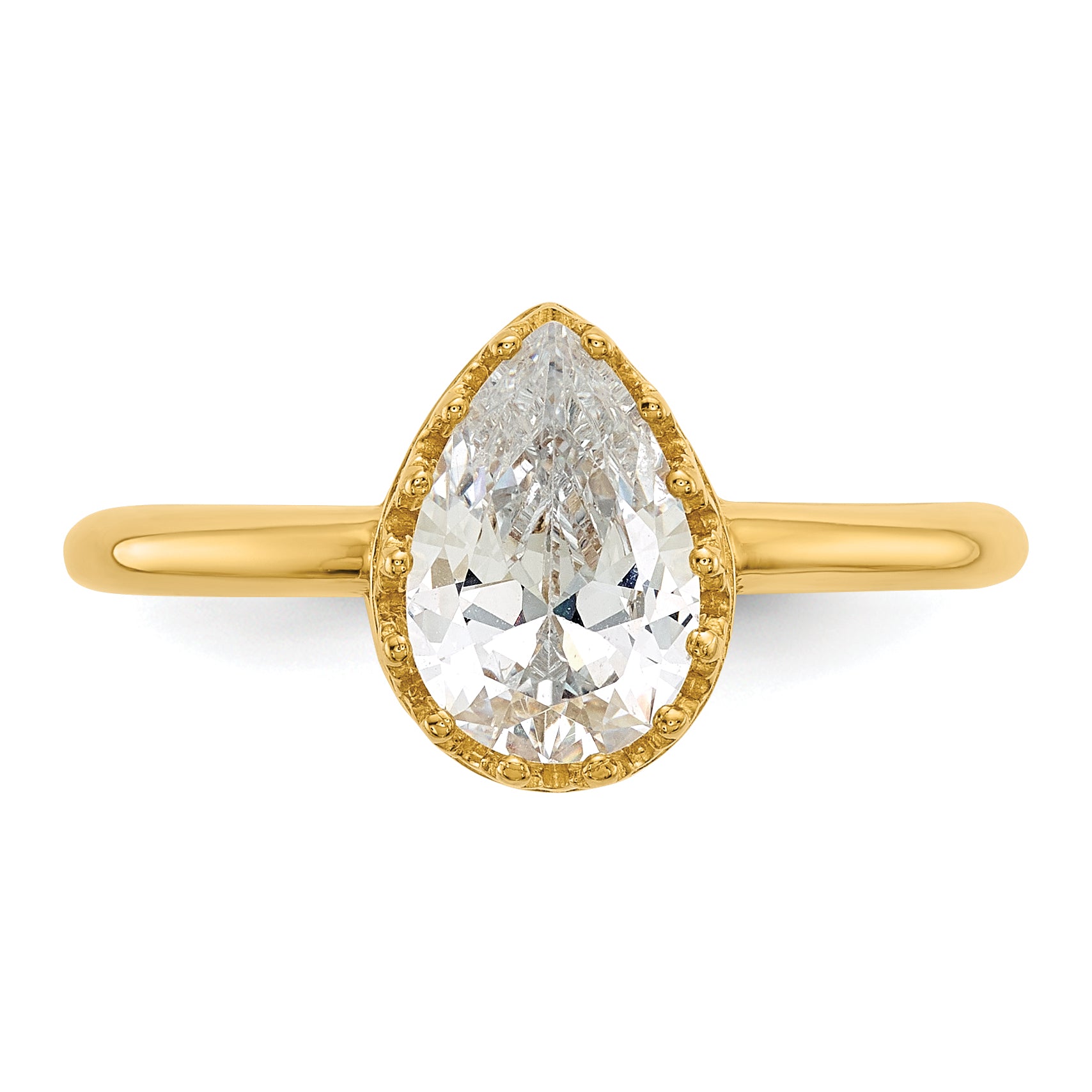 10K Yellow Gold Tiara Collection Polished Pear Cz Ring (Size 7 Only)